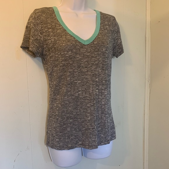 American Dream Gray & Aqua (Blue) V-neck Women's Casual T-shirt size L - Picture 14 of 16